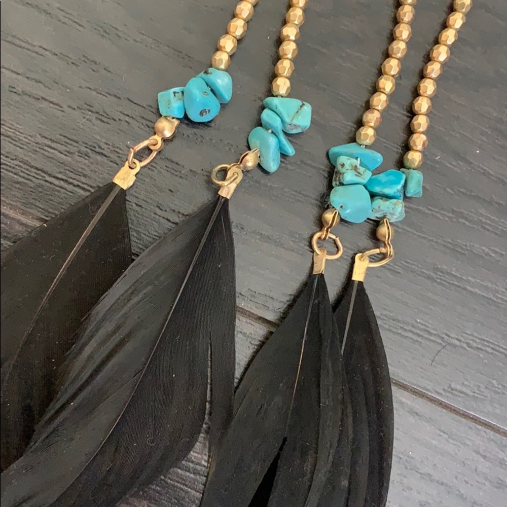 Gold and black feather earrings